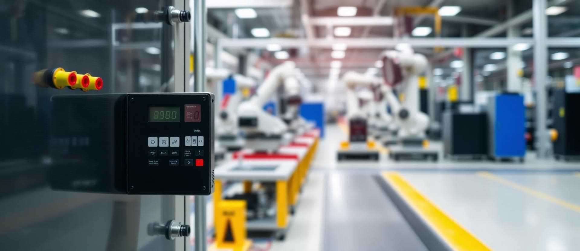 Modern manufacturing facility floor with robotic production lines