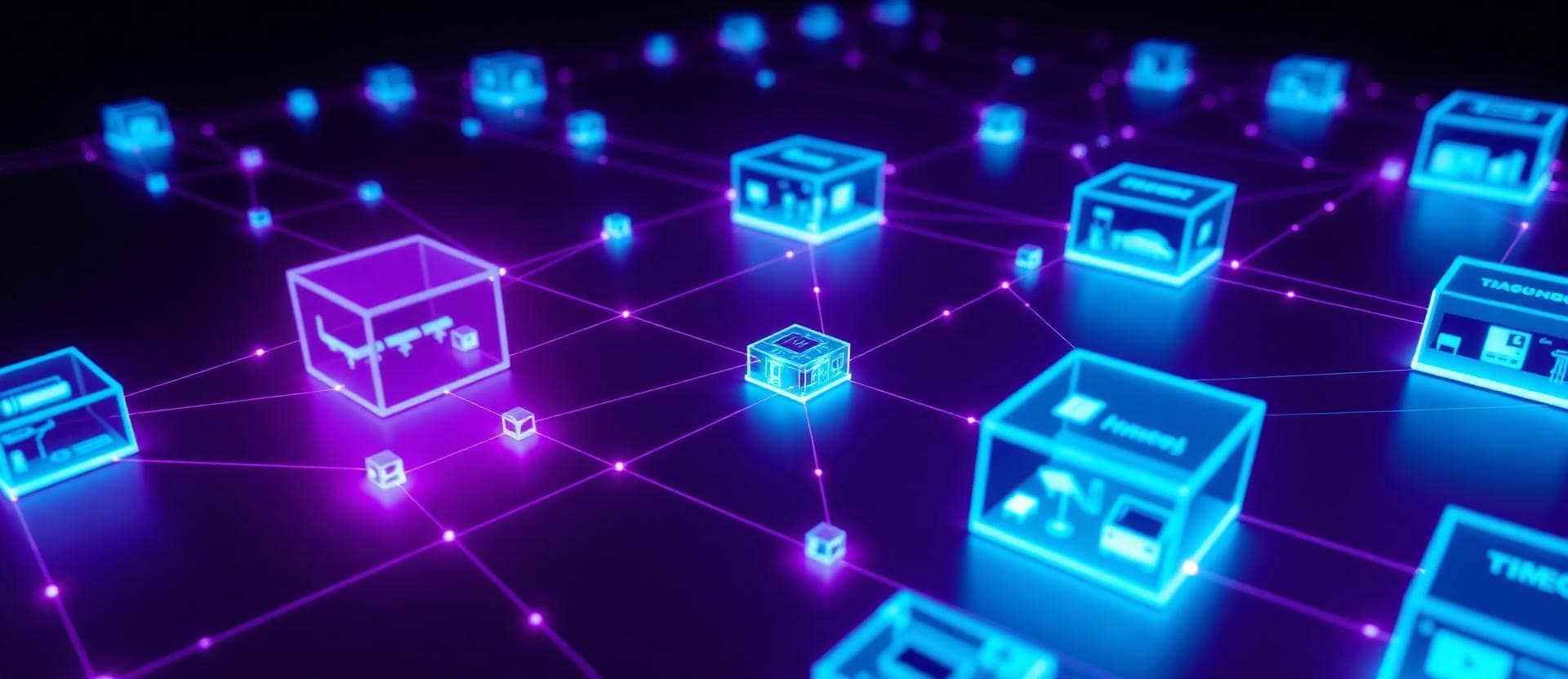 Glowing node clusters connected by purple and cyan edges forming a knowledge graph constellation